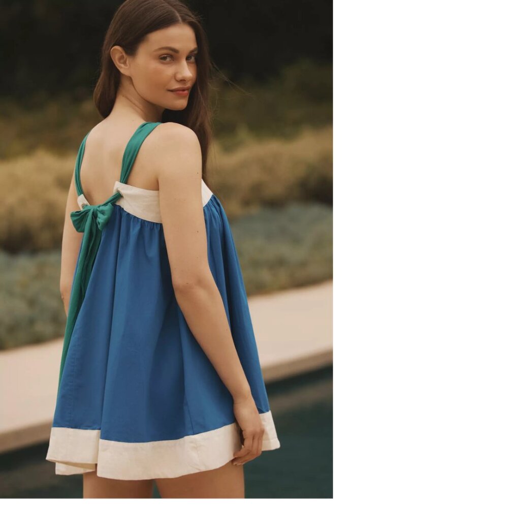 By Anthropologie Sleeveless Whipstitch Mini dress SIZE M  blue color new nwt - Picture 4 of 6